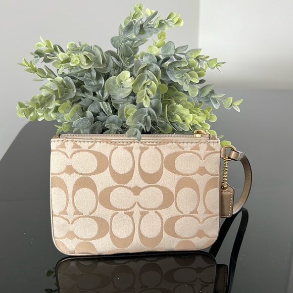 Coach Tan/Gold Signature Wristlet - Picture 2 of 11